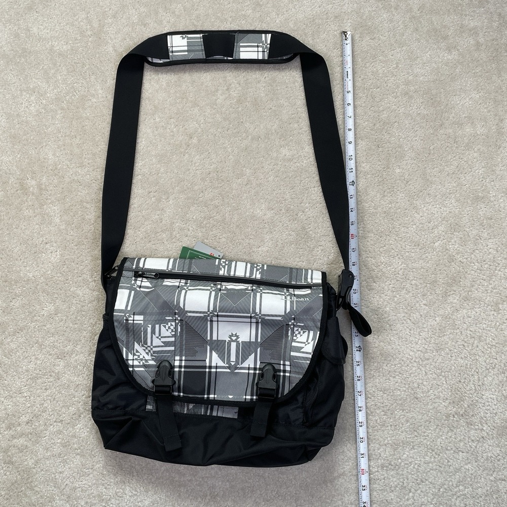 L.L. BEAN Messenger Bag Shoulder Medium Strap Push Lock Logo Black Print - Picture 9 of 10